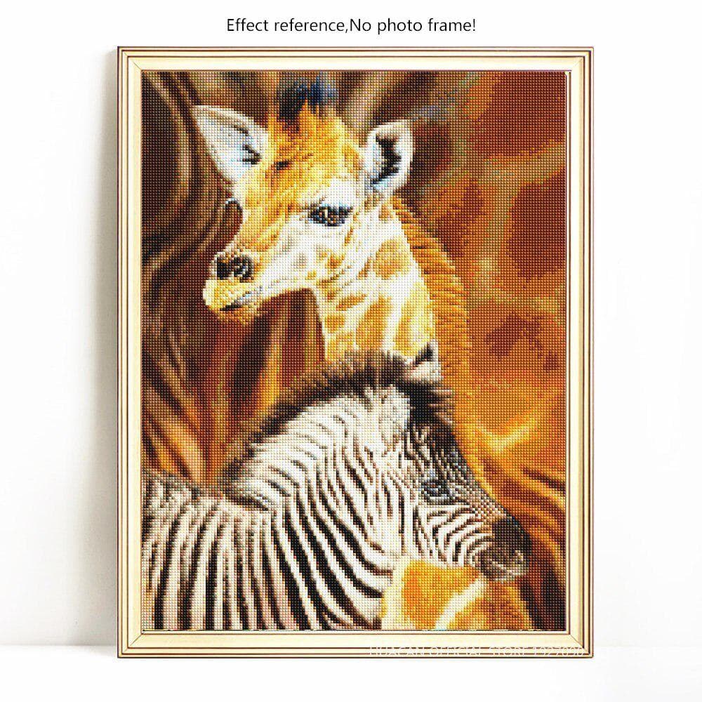 5D DIY Diamond Painting Animal Giraffe and Zebra Full Round Rhinestone Picture Embroidery 20X30