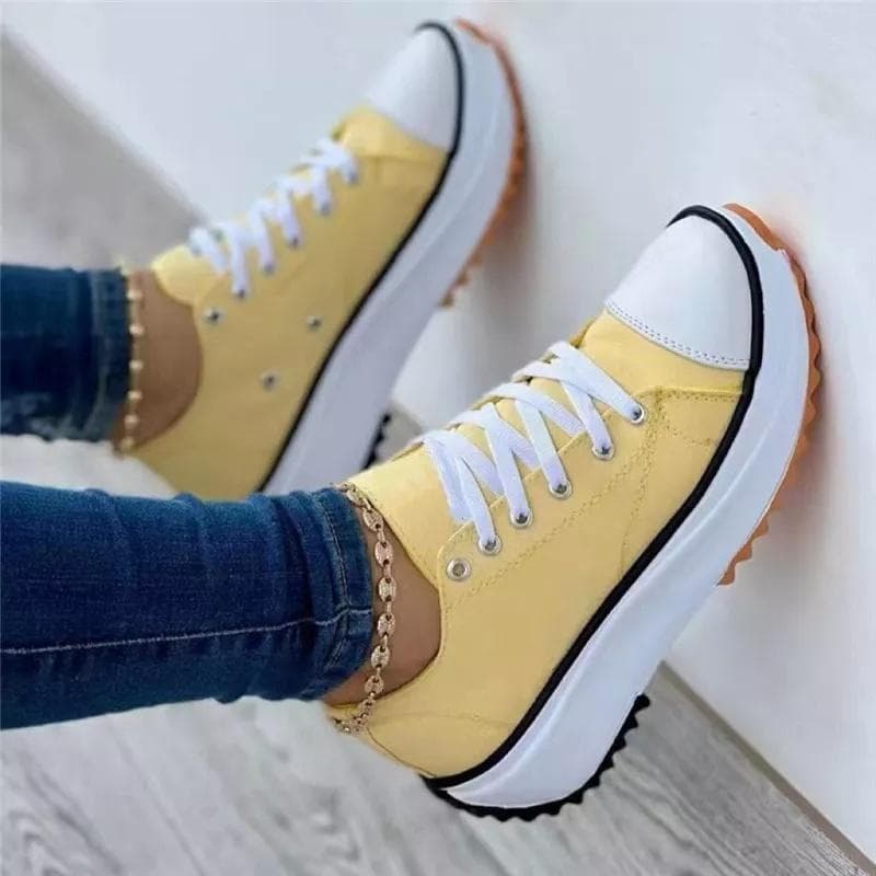 Speedy Classic White Canvas Shoes Women Sneakers Solid Lace-Up Casual Platform Shoes for Women 42 yellow