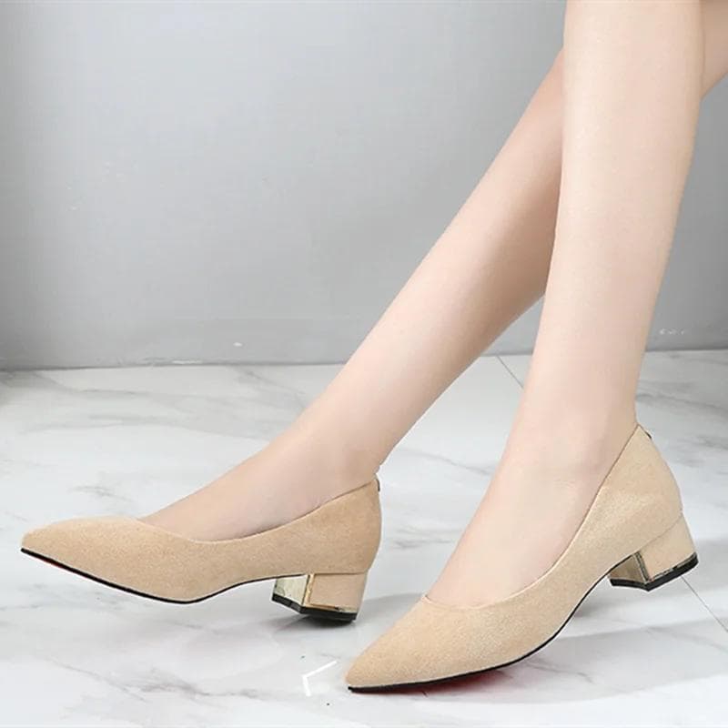 Women Square Heels Pumps Pointy Toe Null Slip-On Grey Low Cutter Shoes Kid Suede Elegant Comfortable 34-43 26cm Luxury Designer 43