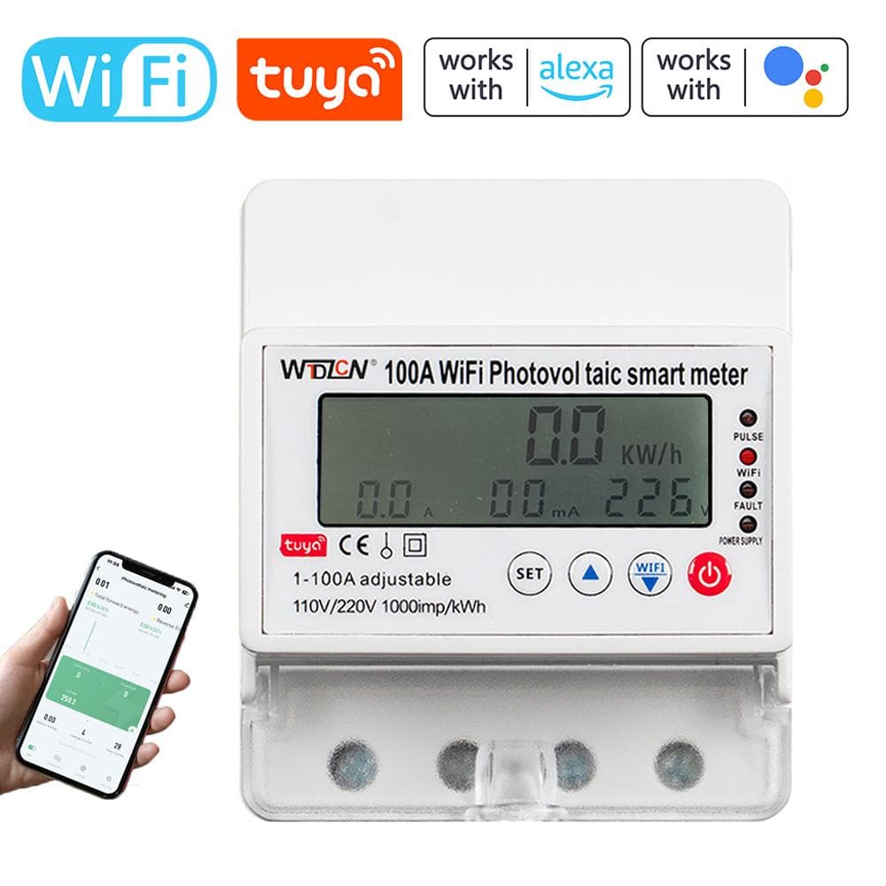 Tuya WiFi Intelligent Photovoltaic Meter Breaker Timer Multifunctional Solar Bidirectional Hour white