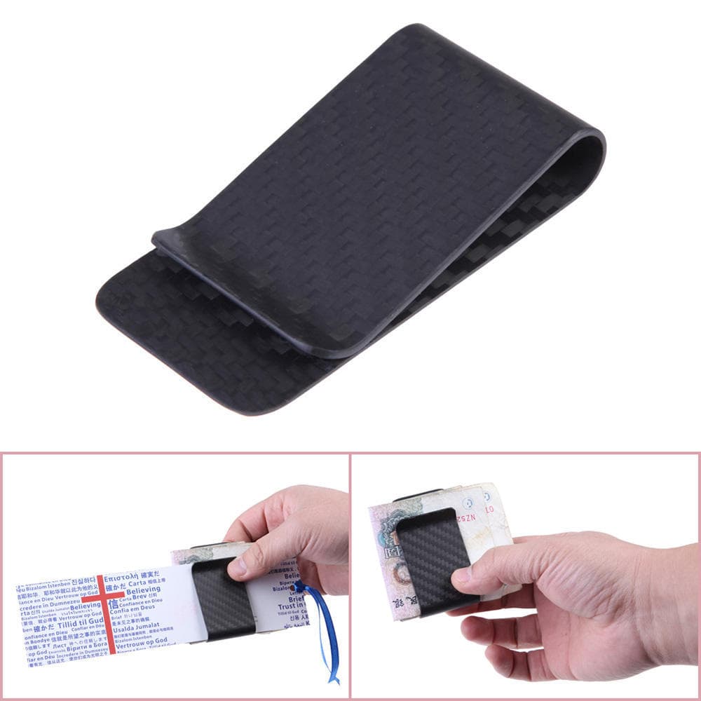Real Carbon Fiber Money Clip Business Card Credit Card Cash Wallet Polished and Matte for Options size 1