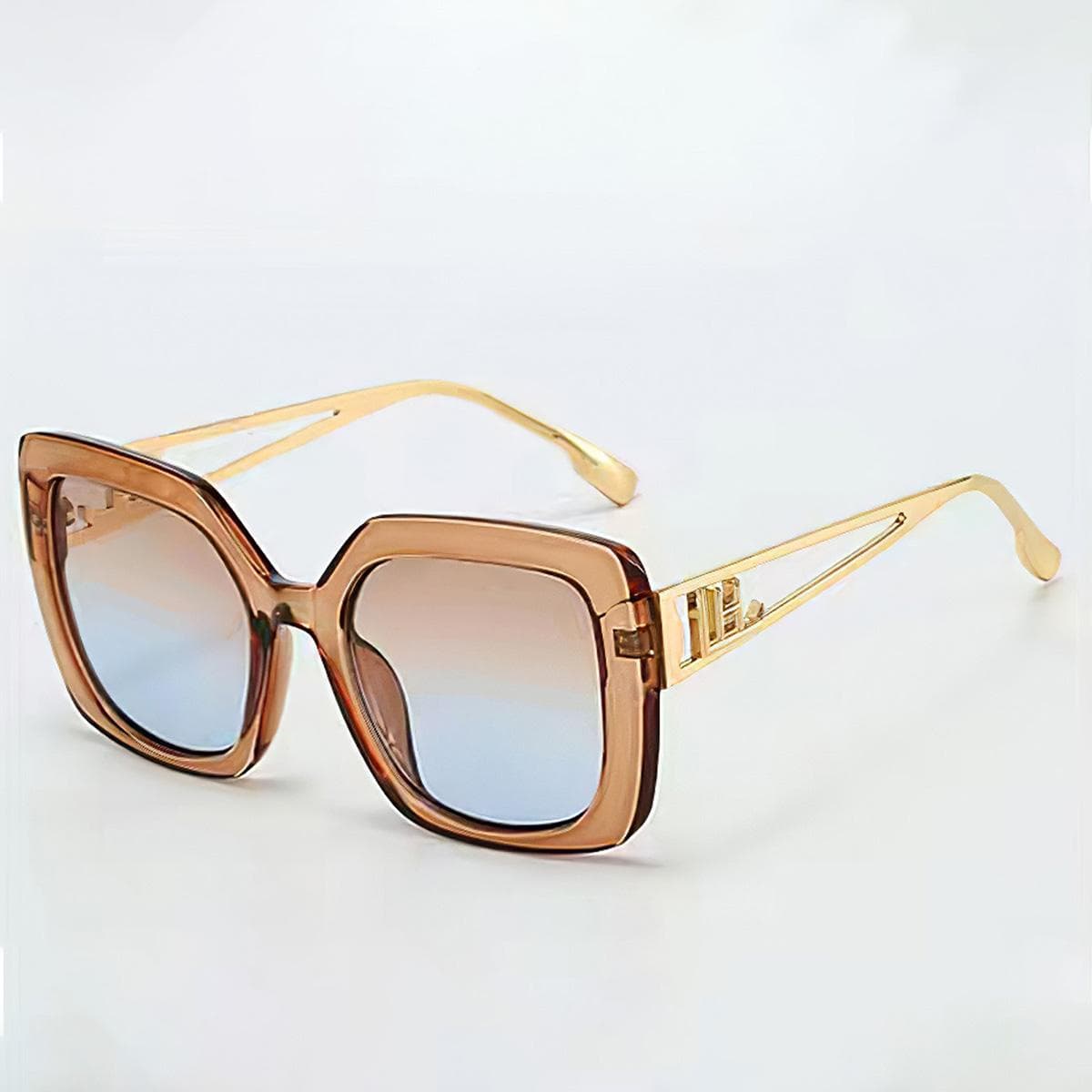 Vintage Sunglasses Women Fashion Transparent Frame Gradient Lens Brown Gold Decoration Modern Retro Style