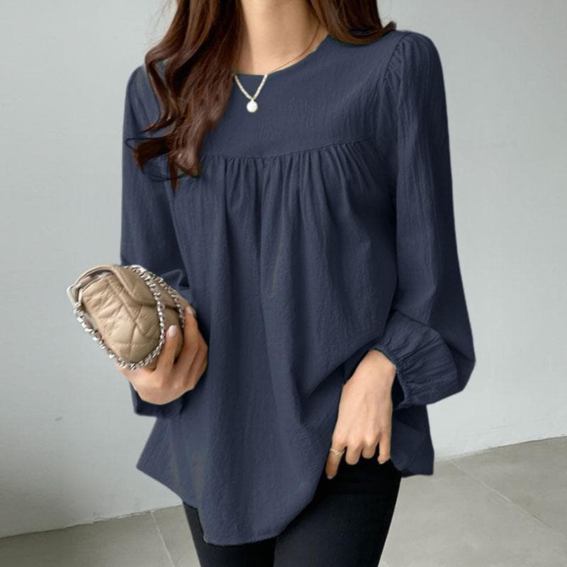 ZANZEA Women Blouse Casual O-neck Long Sleeve Cotton T-shirt M dark blue