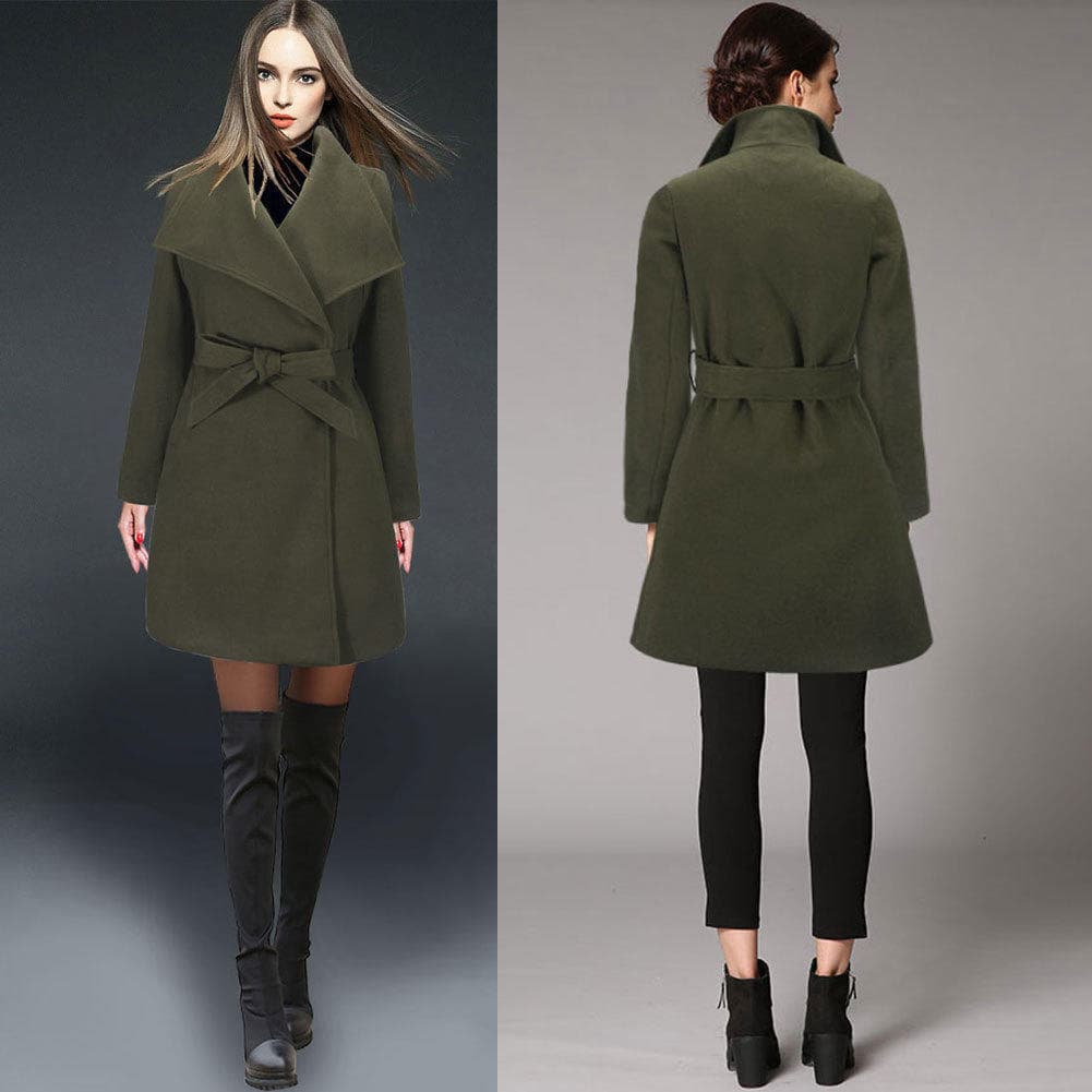 Autumn and Winter Women's Woolen Coat Mid-length Woolen Coat L green