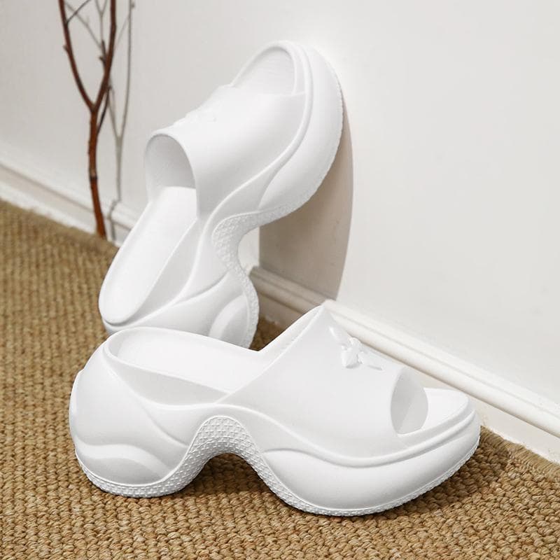 Slippers Women Fashion Thick Bottom Women Summer Outdoor Breathable New Type of Sponge Cake Slope Heel Non Slip Casual Slippers 40 white