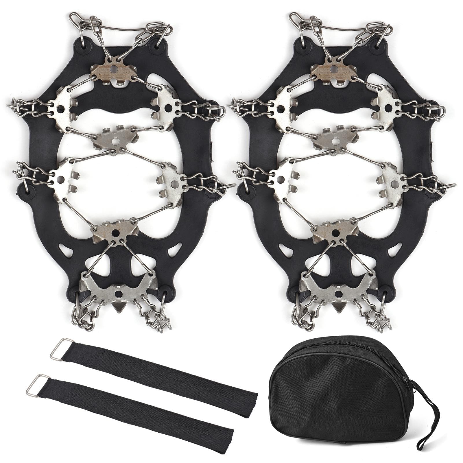 32-Tooth Ice Claw Stainless Steel Anti-Slip Shoe Cover Snow Anti-Slip Device Anti-Slip Chain L black