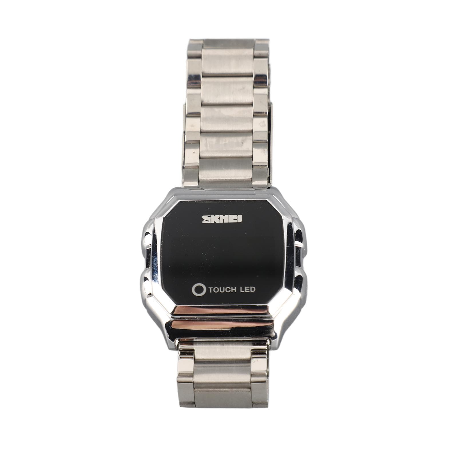 Men Digital Touch Watch Time Display Backlight Male Fashion Watch Wristband for Daily Life Business Steel Band silver