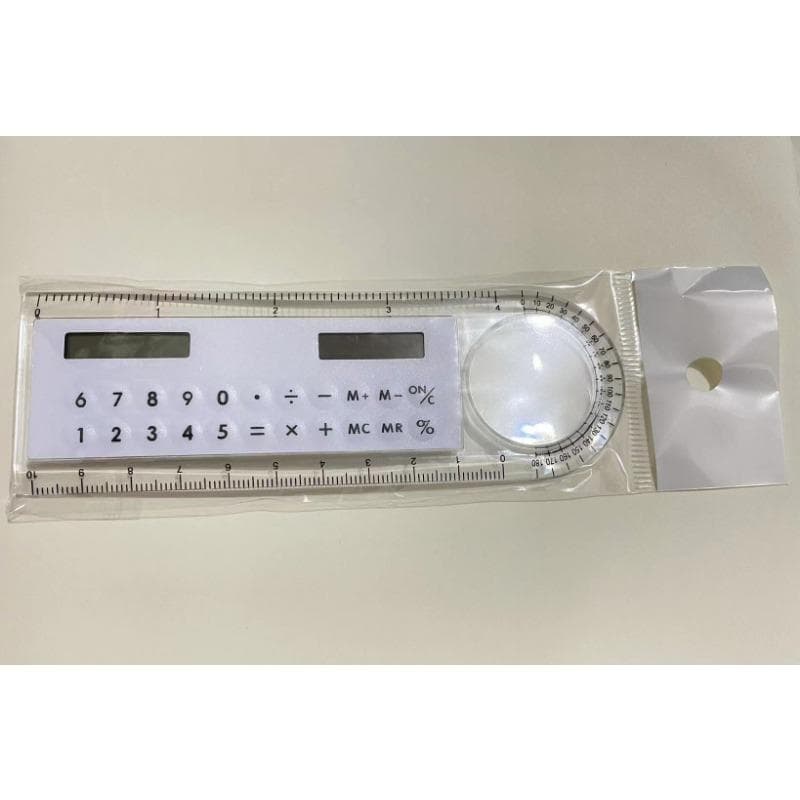 Ruler Calculator with Magnifier Transparent Pocket Mini Calculator Stationery Math Toys Pocket School Electronics Calculator white
