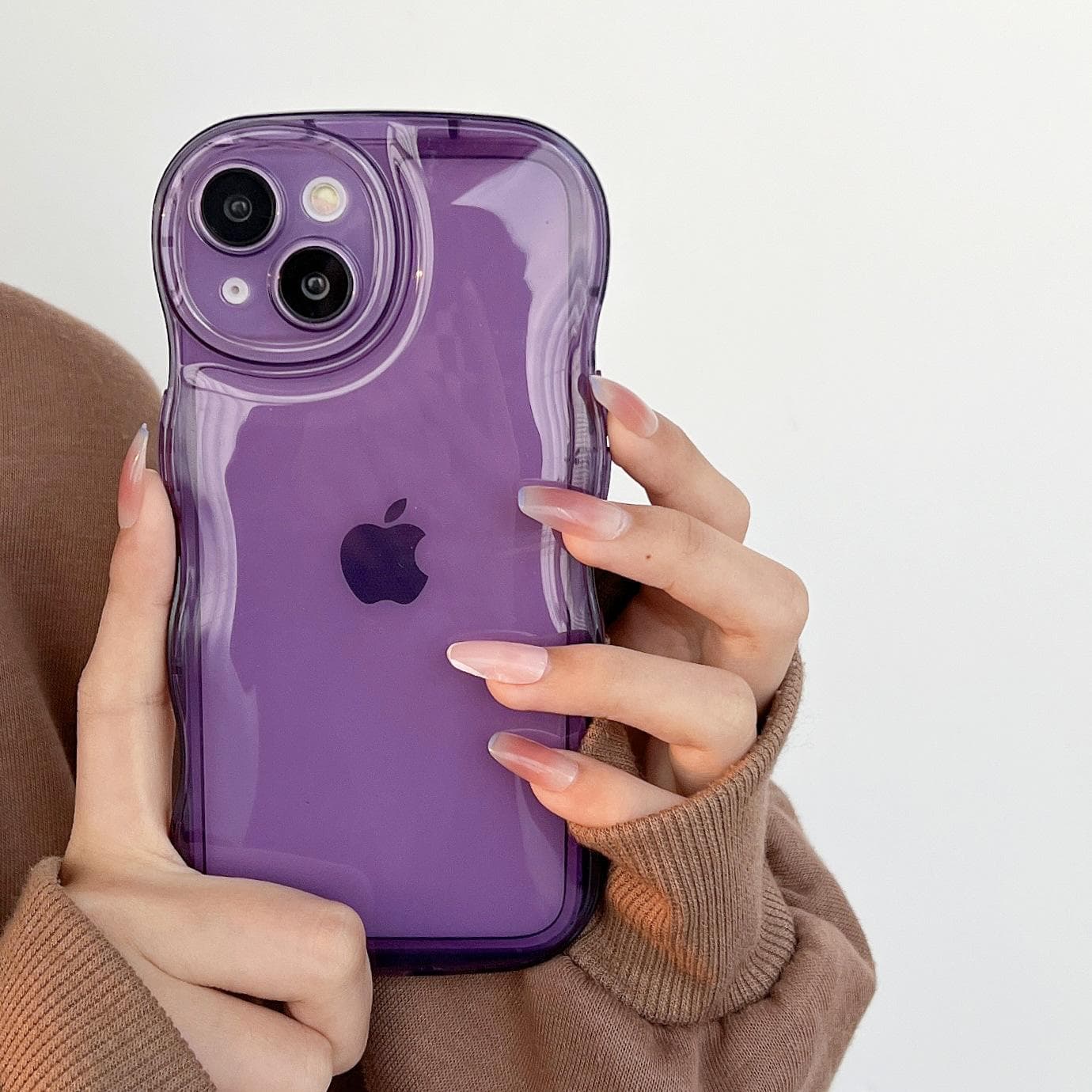 Applicable To Apple 16PRO Wave Bubble Protection Case IPhone7P/13 Full-inclusive Tpu Simple Color Transparent Mobile Phone Case 16PROMAX