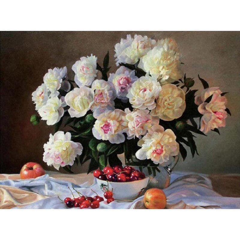 5D Diamond Painting Flower Vase Peony & Fruit Diamond Embroidery Cross Stitch 20X30CM