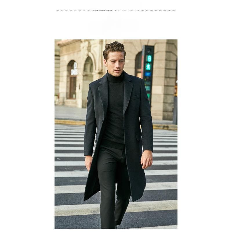 Woolen Men's Coat Long Coat Japanese and Korean Casual 4XL