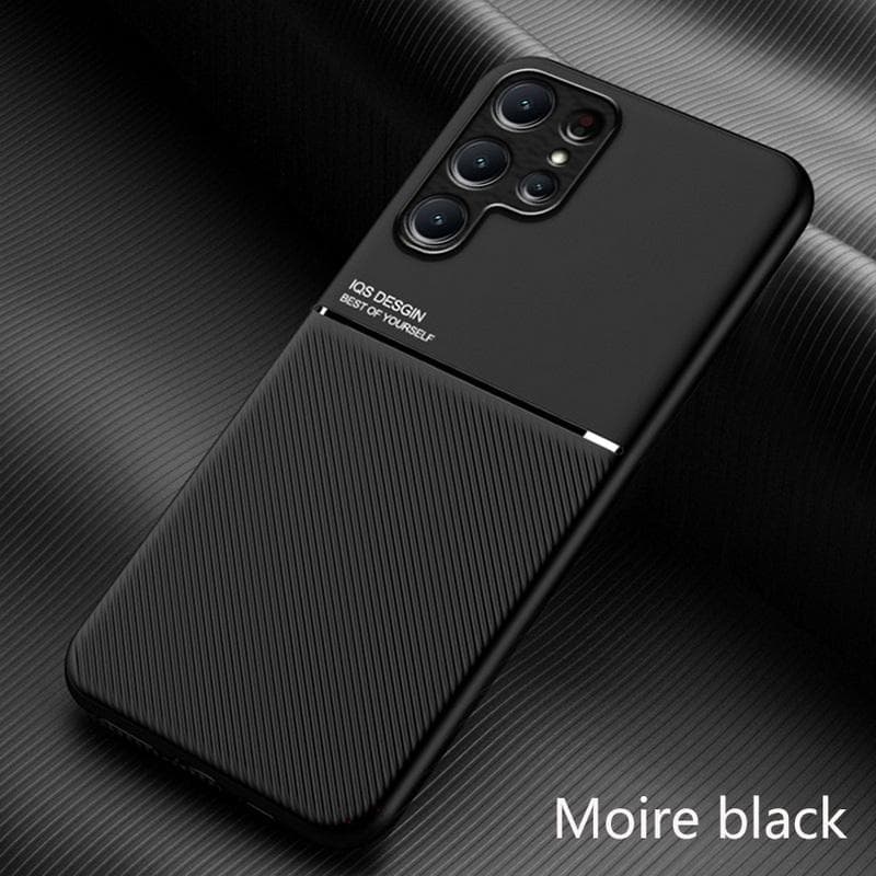 Slim Matte Leather Texture Car Holder Cover Case For Samsung S25 S24 FE S23 Plus Ultra 56 A36 A55 A16 A15 A06 A35 A54 5G A14 5G S22 Ultra S21 Plus Samsung A54 5G black