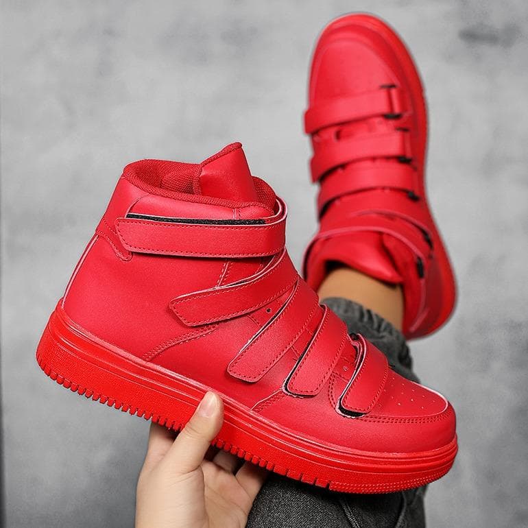Spring Men's Shoes High-top Red Board Shoes Velcro Casual Sports White Shoes 44