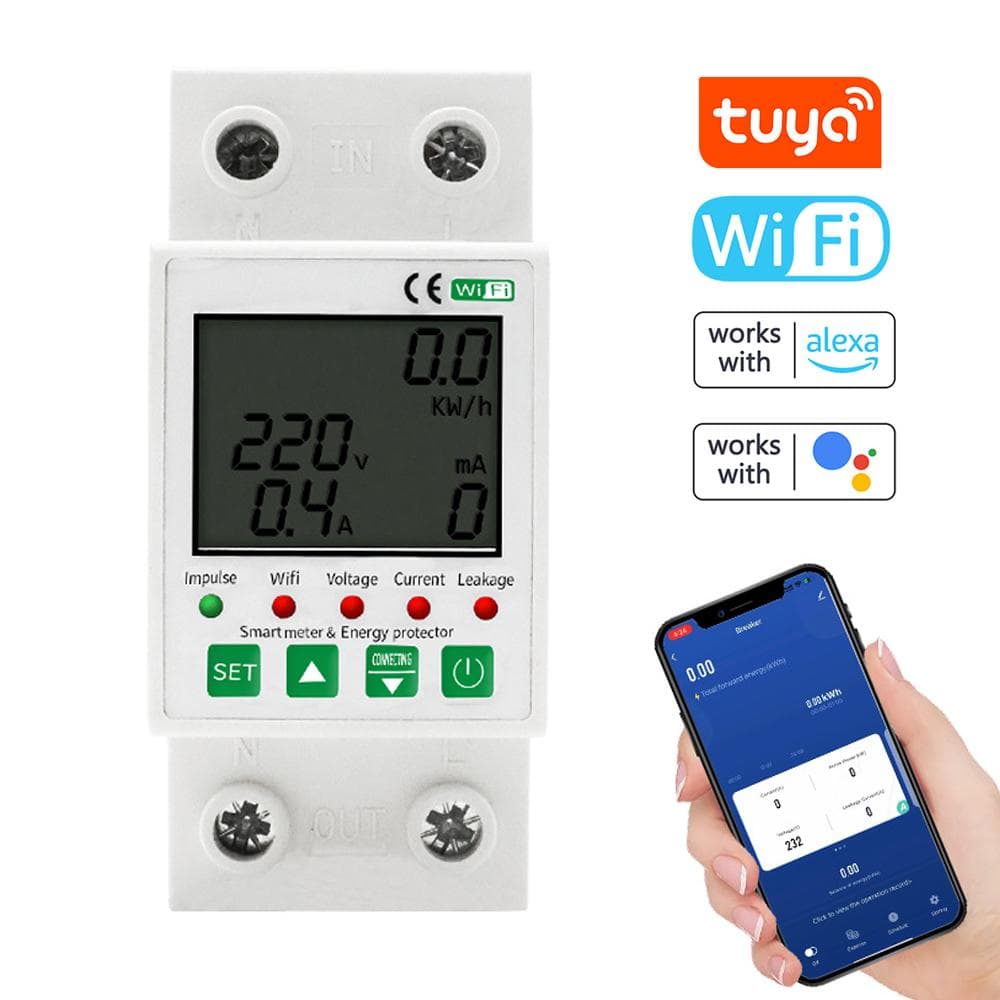 Tuya WiFi 2P Intelligent Leakage Protecting Switch Current Voltage Monitoring Timer Function Power