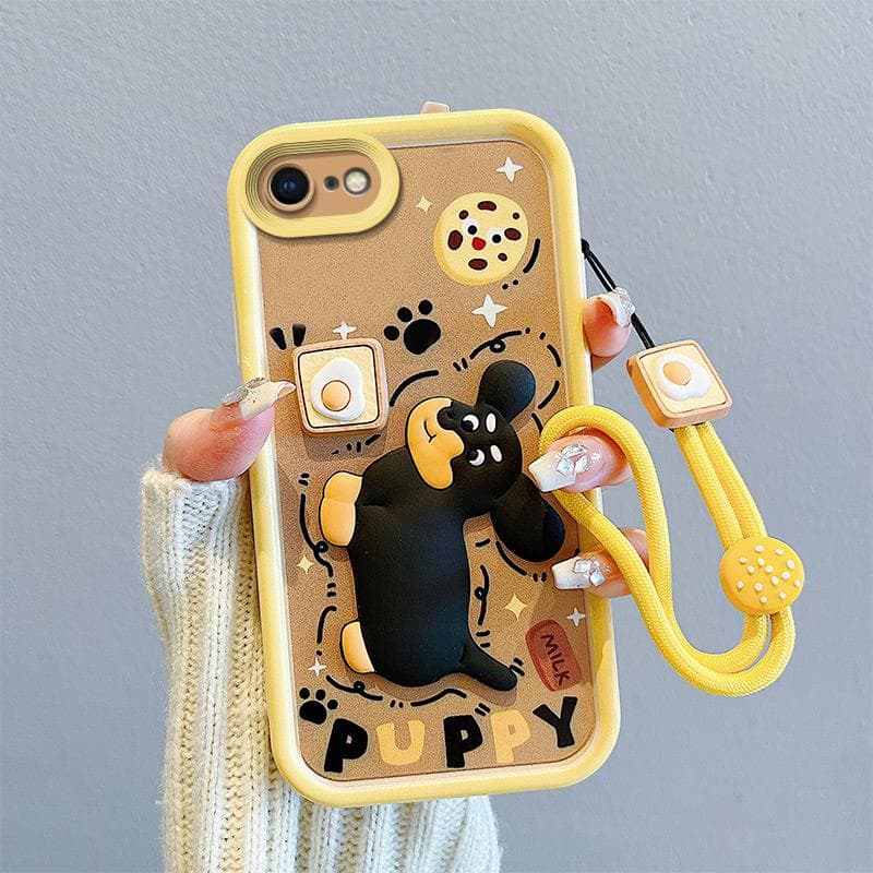 KEYSION Shockproof Case for iPhone SE 2020 2022 with Lanyard Soft Silicone Cute 3D Cartoon Doll Phone Cover for iPhone 8 7 6s Plus for iPhone 8 Plus