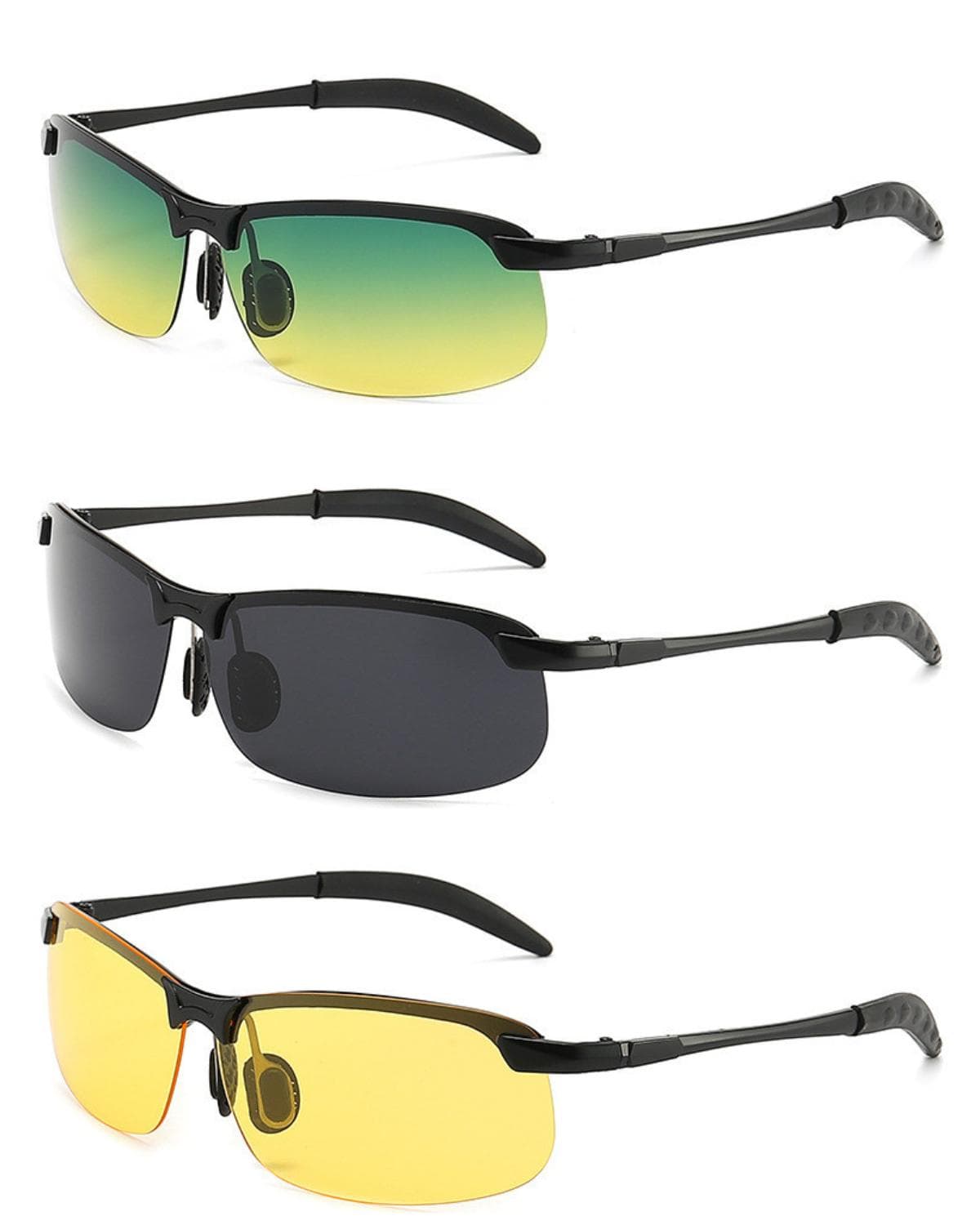 3pcs men's driving glasses set day night vision anti glare half frame comfortable PC material