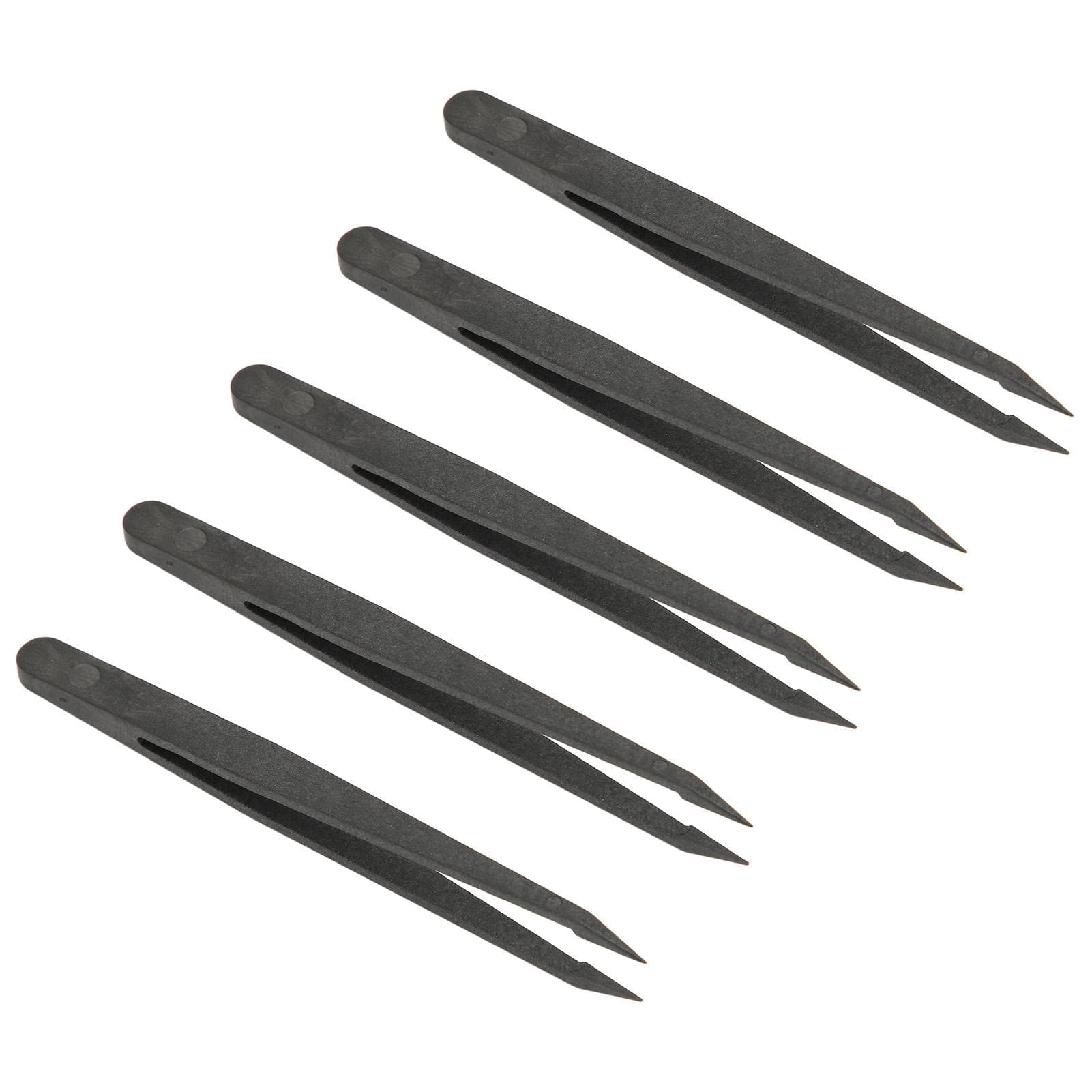 10pcs Anti Static Tweezer Plastic Material Glossy Lines Black Hearing Aid Tweezer for Electronics