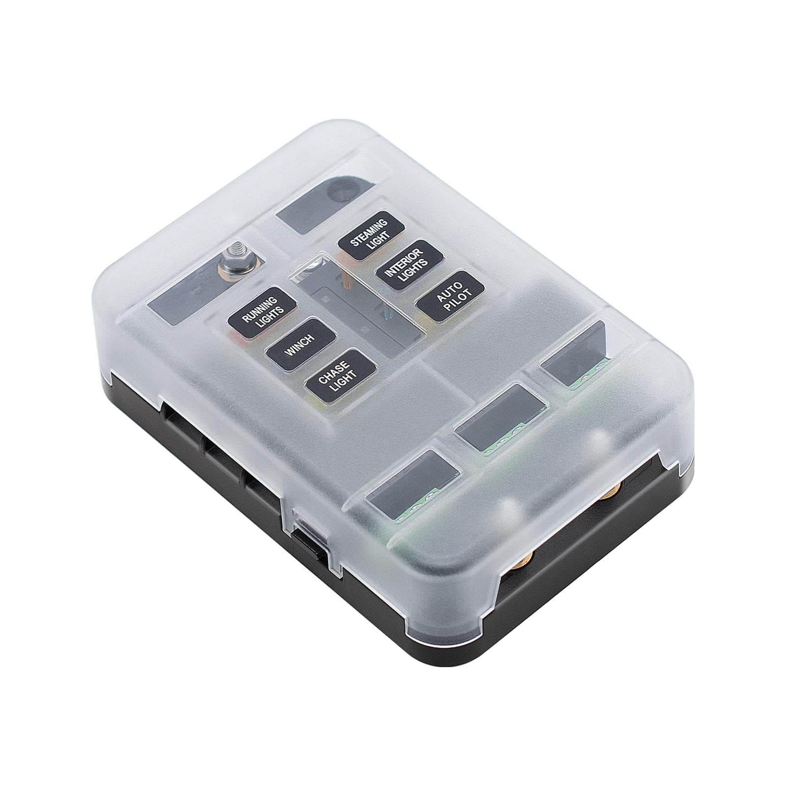 6 Way Fuse Block 6 Circuit Fuse Box Holder with LED Indicator Waterpoof Cover for 12V/24V black