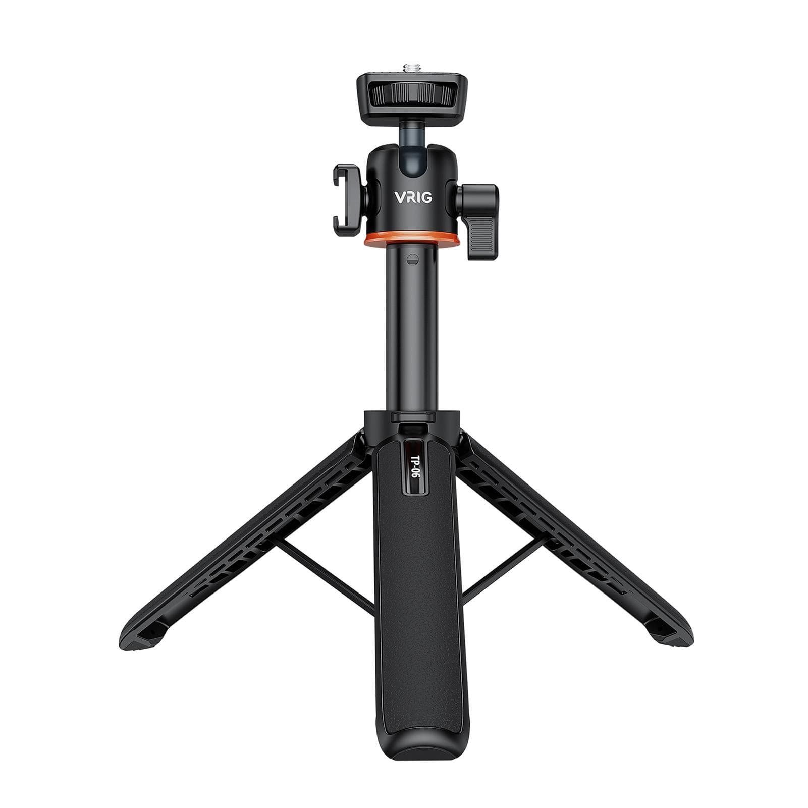 VRIG TP-06 Portable Selfie Stick Tripod Stand Aluminum Alloy with 1/4 Inch Screw Cold Shoe Mount black