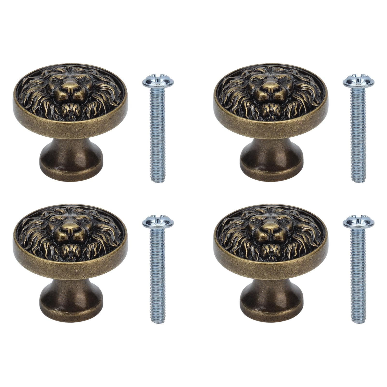 4Set Lion Head Zinc Alloy Cabinet Door Handle Modern Antique Cartoon Solid Drawer Pull Circular