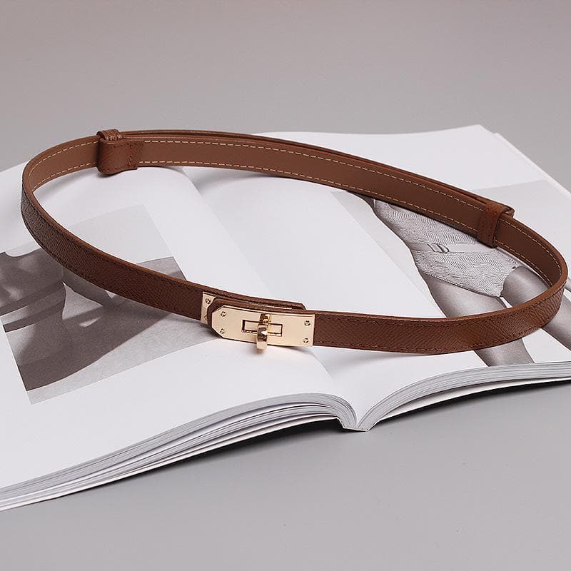 Belt Female Ornament with Skirt Sweater Coat Simple All-Match Black Thin Belt Accessories Cowhide Waist Seal
