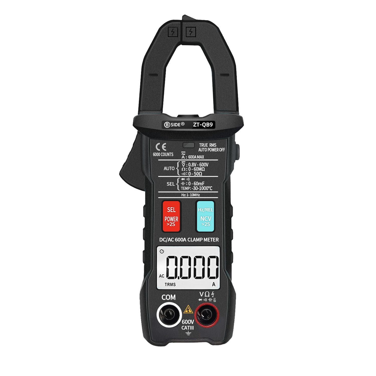 BSIDE 6000 Counts Digital Clamp Meter True RMS Multimeter Clamp Ammeter AC DC Voltage Current Meter black