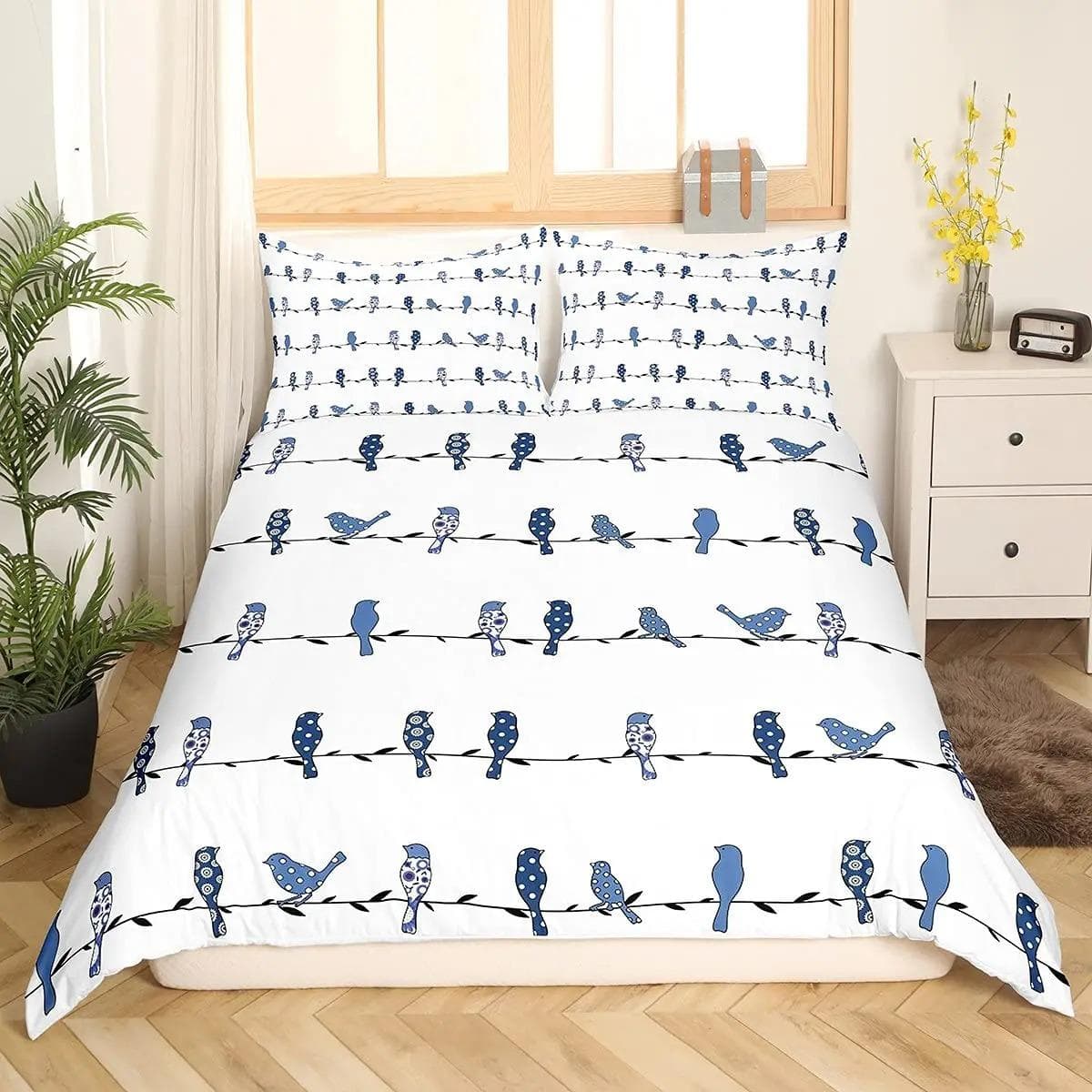 Red Cardinals Bedding Set King Queen Size Watercolor Pine Cones Duvet Cover Cute Birds Comforter Cover Romantic Love Quilt Cover 70x133cm 2pcs