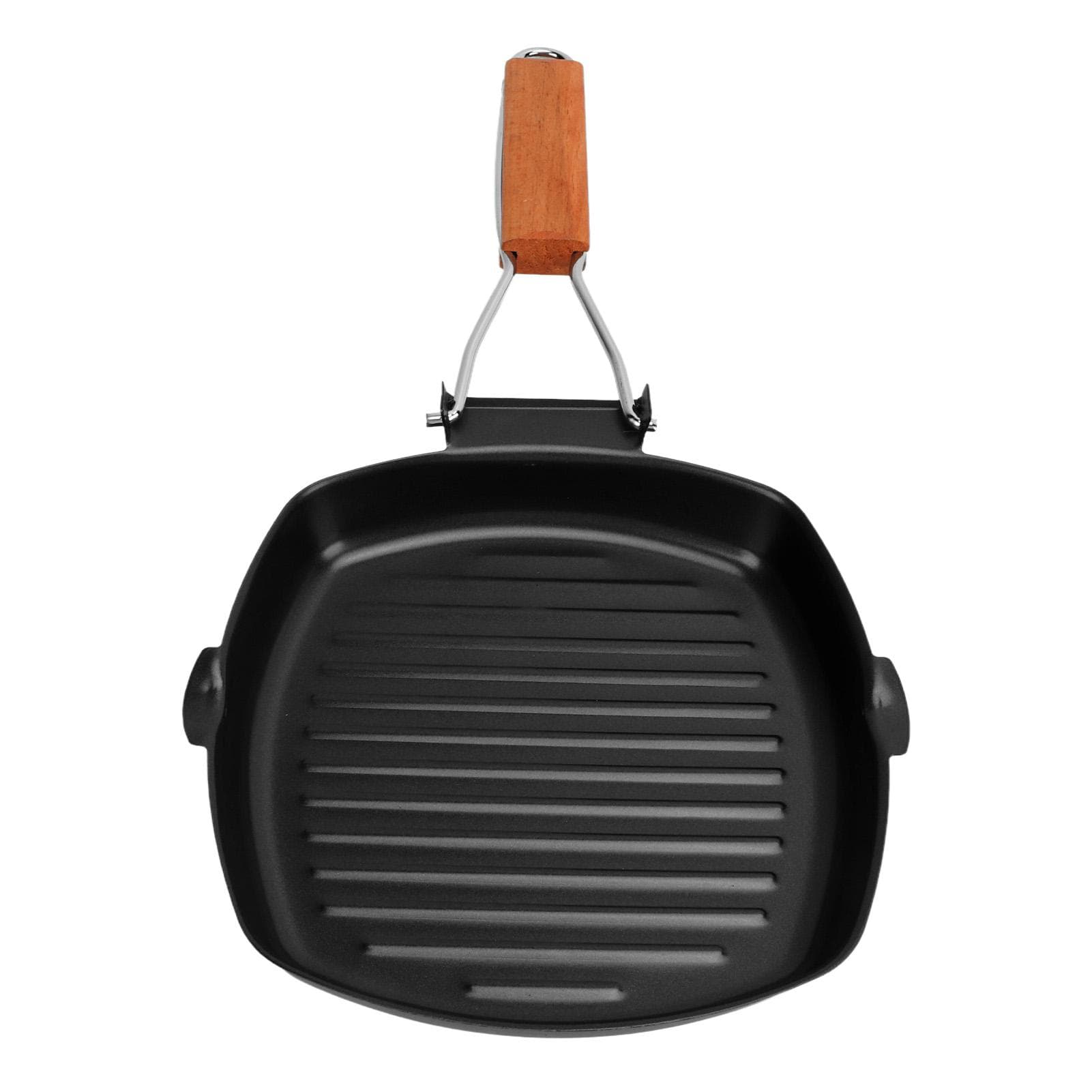 Frying Pan Folding Non Stick Portable Anti Scald Wooden Handle Steak Pan for Cooking Camping Dining