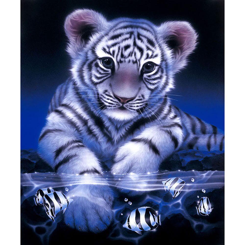5D DIY Diamond Painting Mosaic Cross Stitch Riverside Tiger Diamond Embroidery Mosaic Decoration 20X30CM