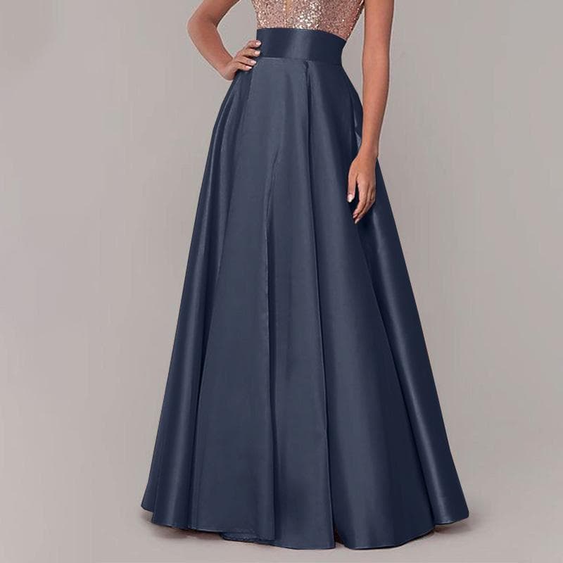 ZANZEA Women Fashion A-line Satin Skirts Summer Casual Maxi Long Skirts 5XL Dark blue