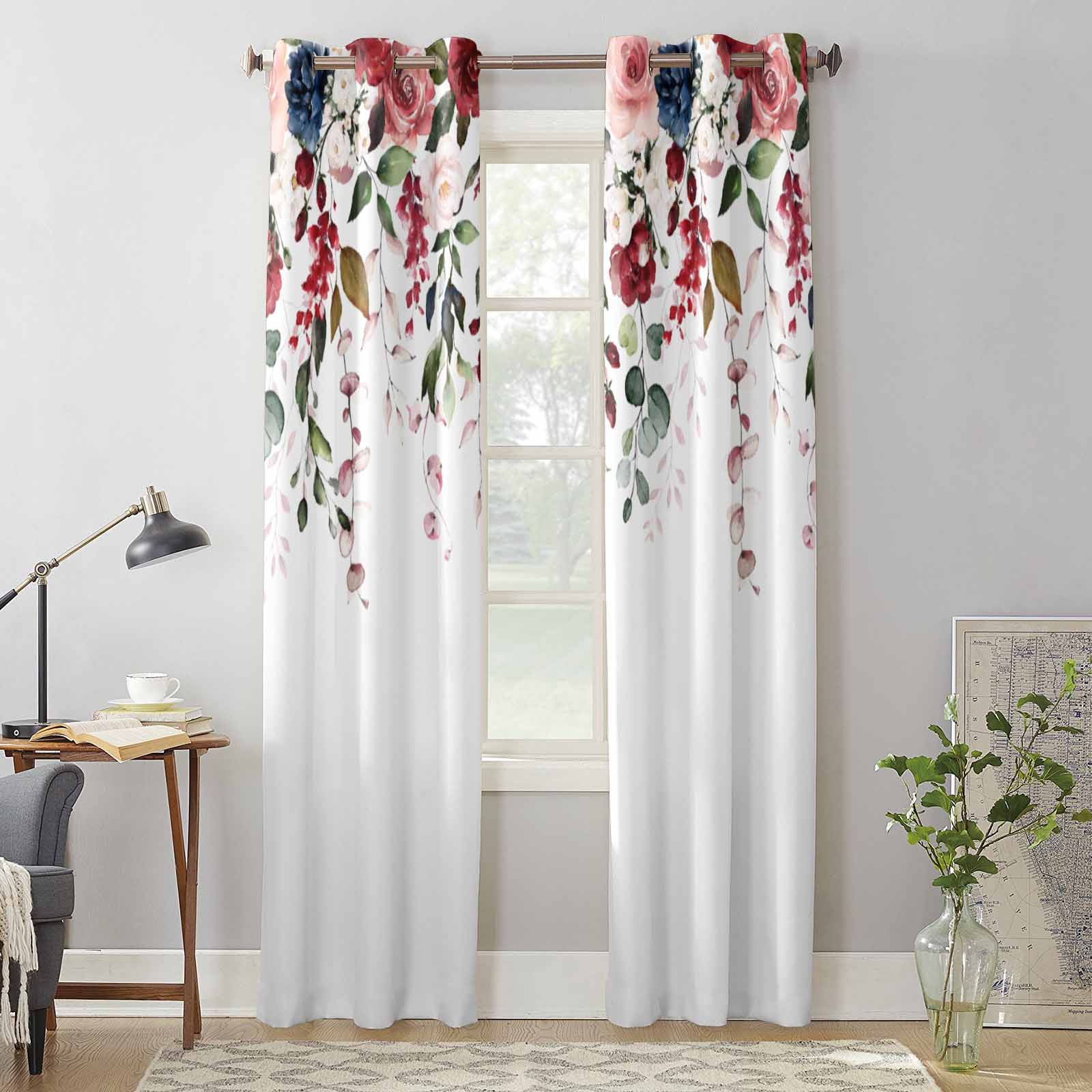 Valentine'S Day Pink Rose Flower Plant Window Curtains for Living Room Bedroom Curtain Modern Kitchen Blinds Drapes Curtains 135W x 60H(cm) x1