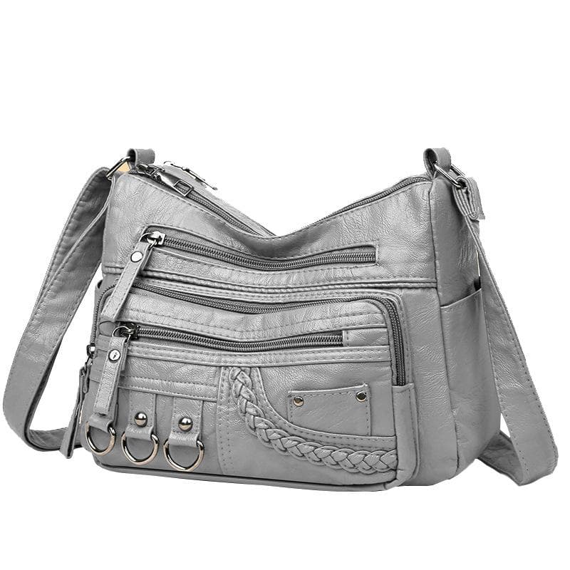 Middle-aged and Elderly Mothers Bag Shoulder Bag Women Bag Trend Women Cross Cross Bag Washed Leather Satchel gray