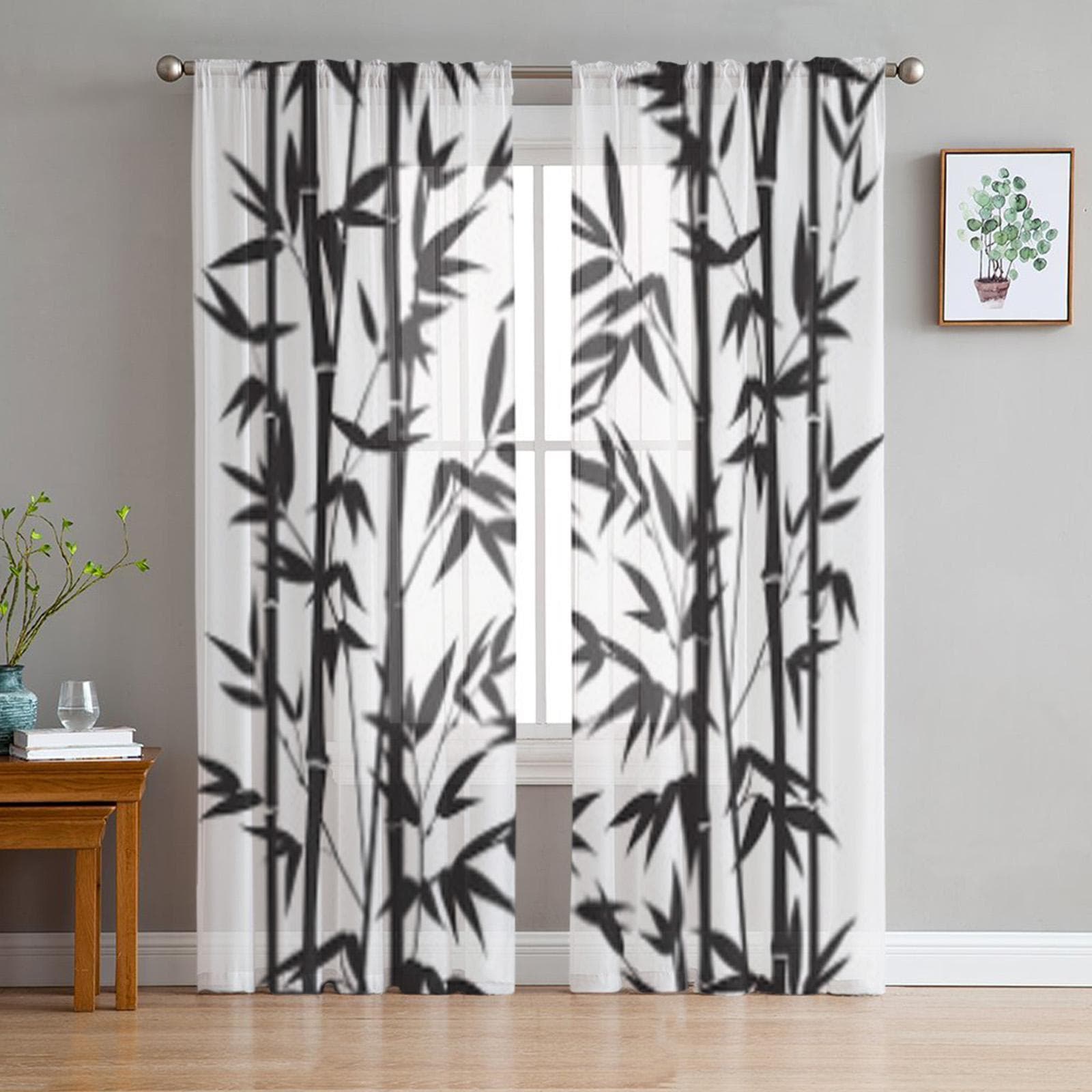 Bamboo Isolated On White Tulle Sheer Curtains for Living Room the Room Bedroom Kitchen Decoration Voile Organza Curtains 135W x 114H(cm)