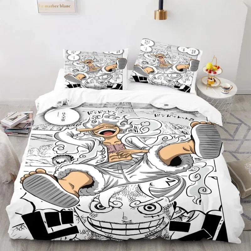 One-Piece Anime Duvet Cover Set Comforter Printed Nika Luffy Gear Cartoon Twin Size Bedding Sets Gifts 3-pieces Set Home Decor EU Single 135x200cm
