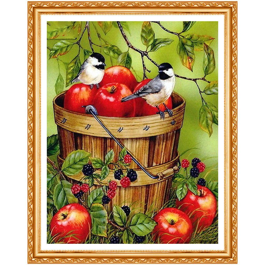 5D Full Diamond Animal/Bird Apple Round Rhinestone Diamond Painting Cross Stitch Kits 20X30CM