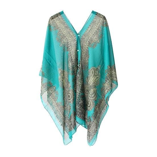 Women Scarf Poncho Cashew Flower Print Multi-function Chiffon Vintage Anti-sun Bikini Cover Up for Beach