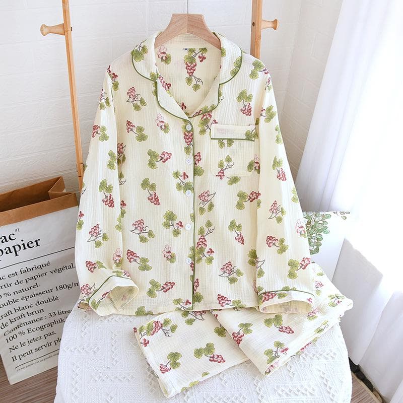 Spring and Autumn New Women's Pajama Set 100% Cotton Cute Sweet Long sleeved Pants Two piece Home Furnishing Set XXL