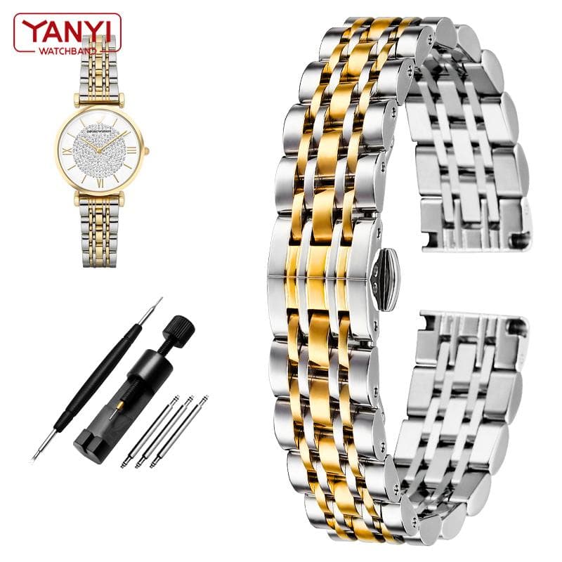 Stainless Steel Watchband For Armani AR1908 AR1909 AR1926 AR1925 AR11244 watches strap 14mm women lady Metal Wristwatches Band 14mm