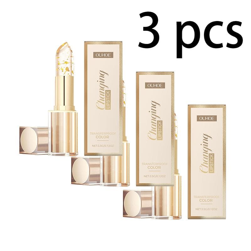 OUHOE Gold Foil Color Changing Nourishing Lipstick Nourishing Moisturizing Hydrating Glass Soft Lip Skin Non-Greasy Lipstick