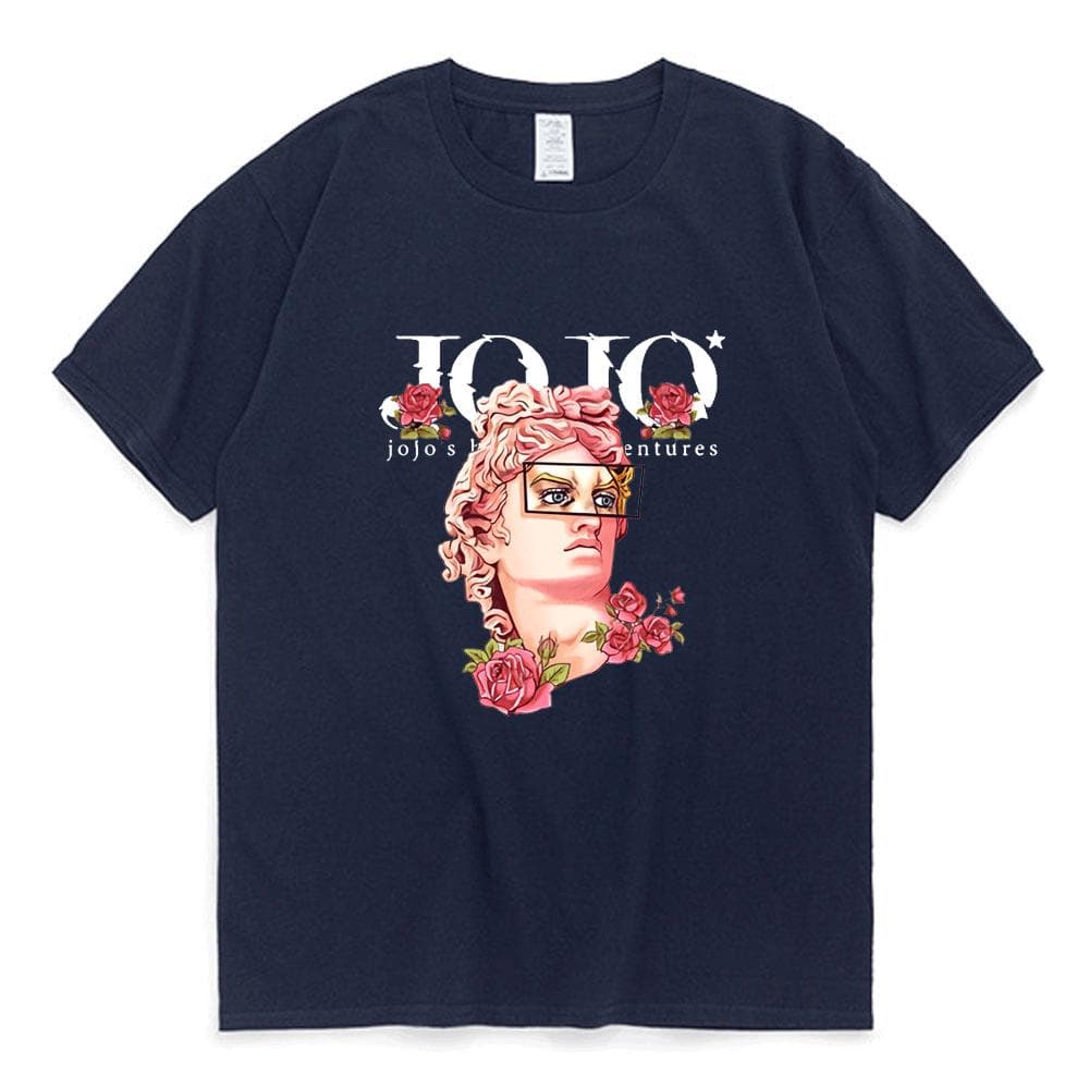 Japanese Jojo Bizarre Adventure Anime T Shirt Men Women Kawaii Jojo Graphic T-shirt Teens Manga Tee Shirt Unisex Short Sleeve L navy blue