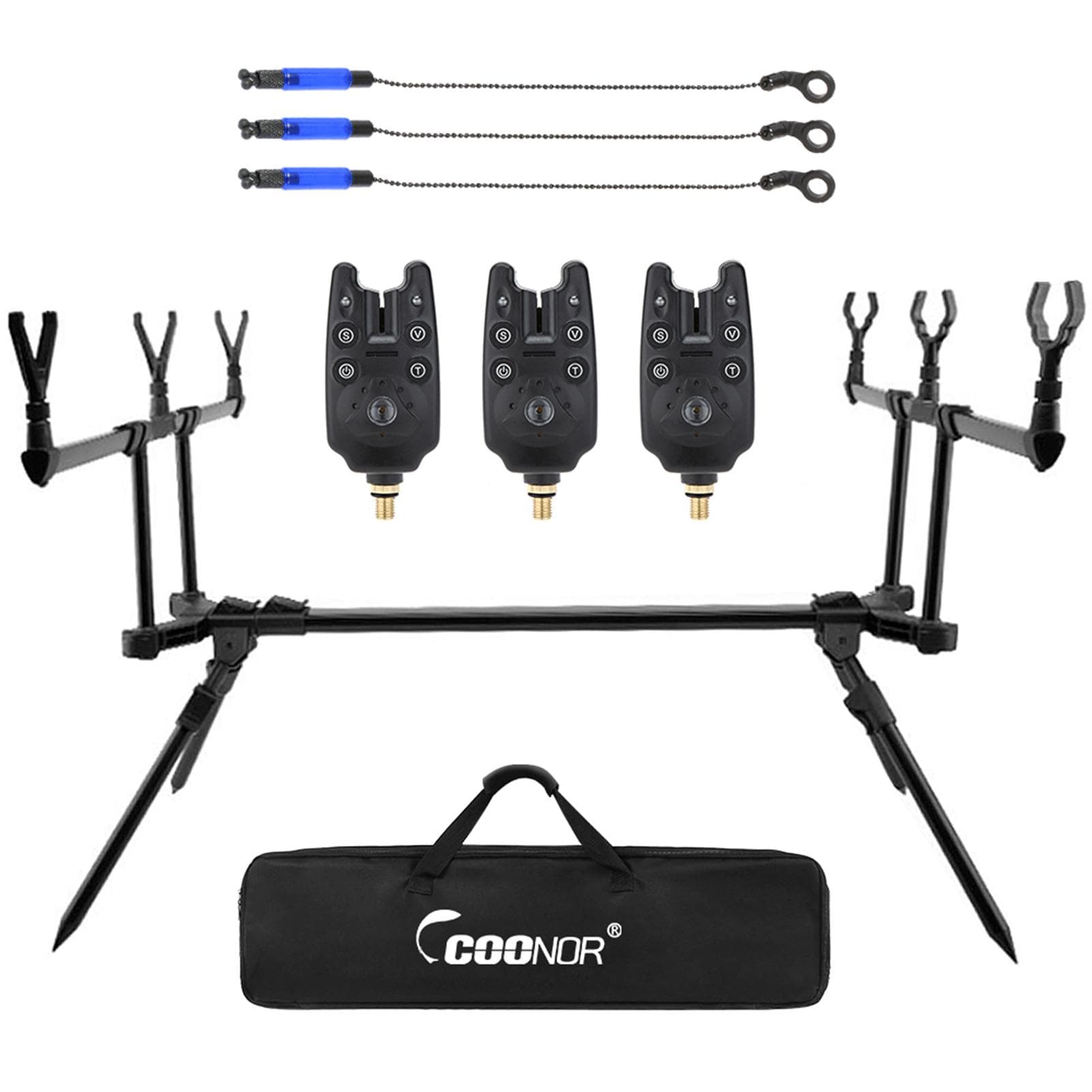 Adjustable Retractable Carp Fishing Rod Stand Holder Fishing Pole Pod Stand with 3 Fishing Bite black