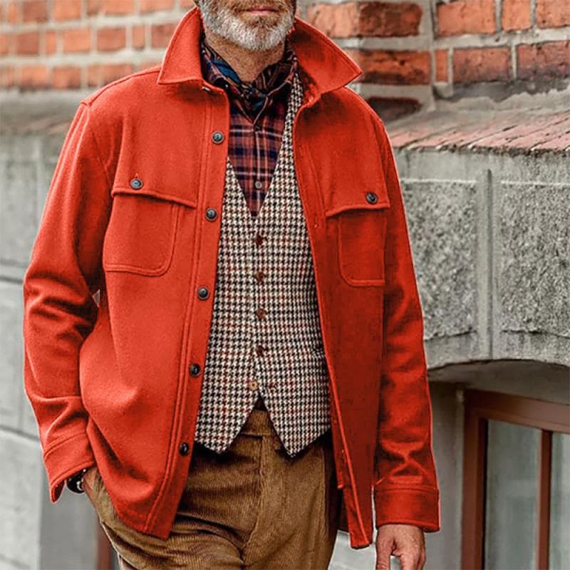 Men's Solid Color Jacket Men's Slim-Fit Single-breasted Men's Jacket Top L orange