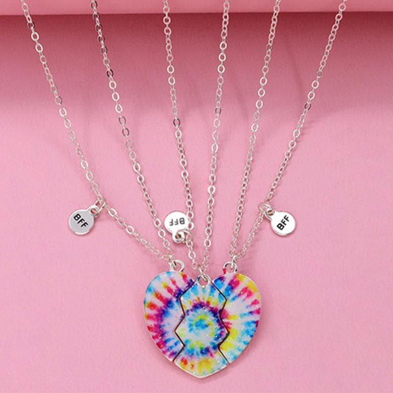 Qpeach 3Pack Heart Flower Butterfly Star Glitter Pendant Best Friend Girls BFF Necklace of 3 for Kids Friendship Jewelry Gifts as the picture-