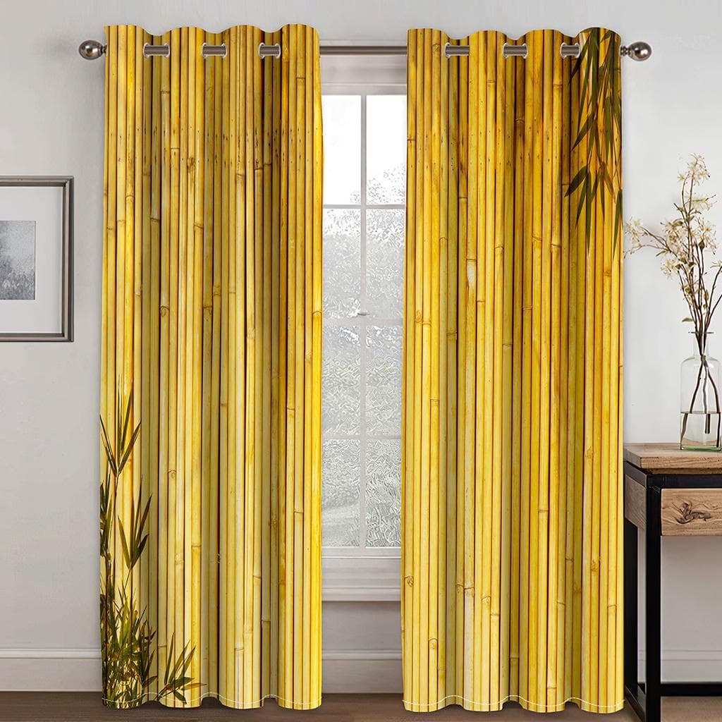 Bamboo Curtains Bamboo 3D Printed Nature Wood Natural Zen Asian Chinese Style Wildlife Home Decor Living Room Bedroom 160W184H(CM)63x72in&Hook