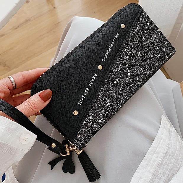 Women Wallets Lady Purses Wristlet Handbags Coin Purse Zipper Long Clutch Wallet Card Holder Burse Bags Billfold black
