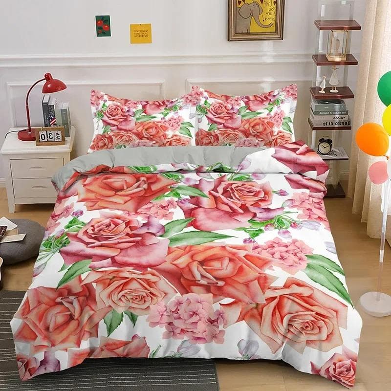 3D Rose Flower Duvet Cover Queen King Double Bedding Set Quilt Cover with Zipper Closure King Size Polyester Quilt Cover 70x133cm 2pcs