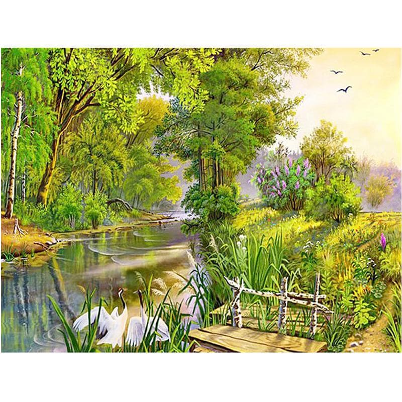 5D DIY Diamond Painting Cross-stitch Tree Scenery Round Rhinestone Painting Diamond Embroidery 20X30CM