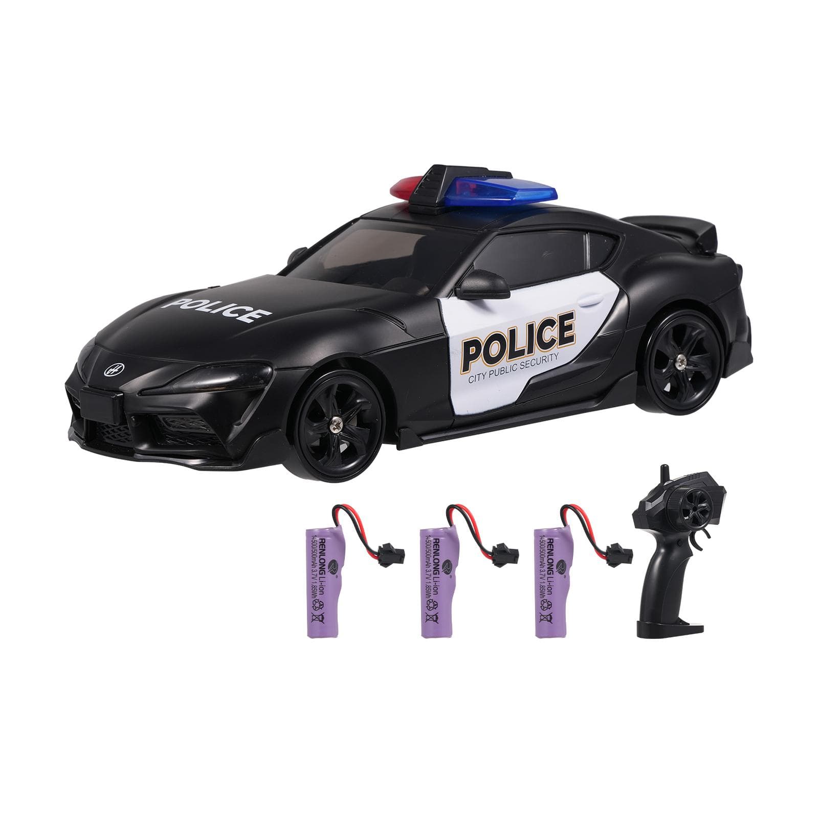 Police Car Remote Control Toy for Kids, 4WD Drift Car Toy with Lights 3 Rechargeable Batteries, Type B 3 Battery