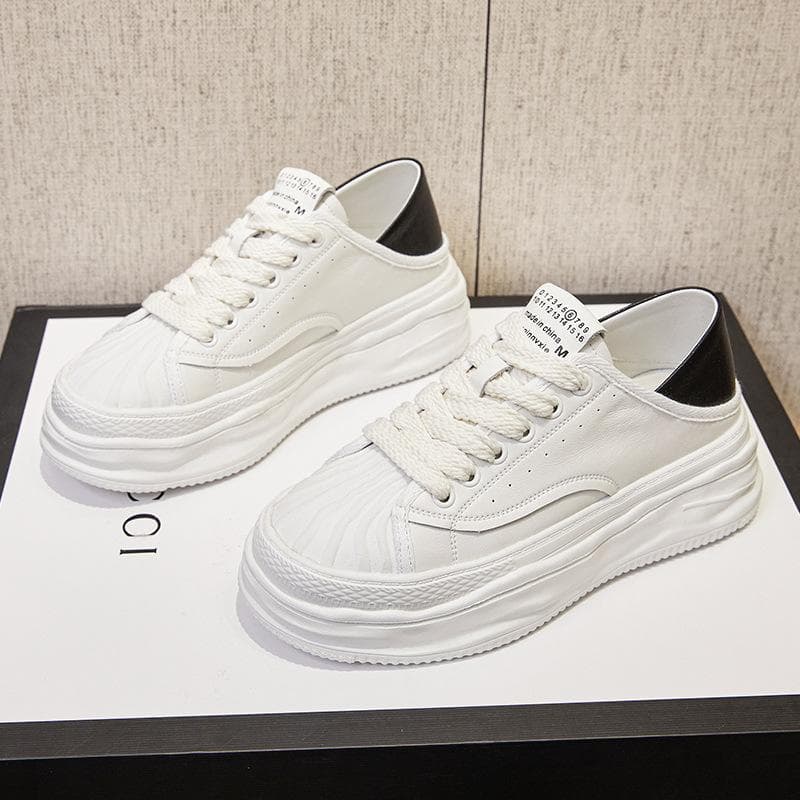Thick-soled Two-wear Leather White Shoes Women's Spring New Casual All-match Melting Shell Head Sneakers 40 black