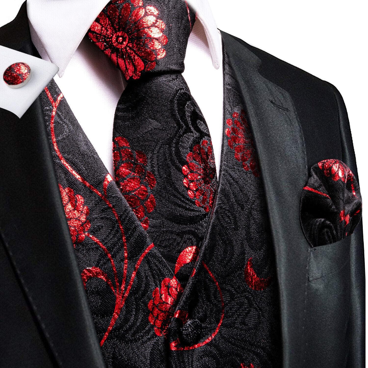 Hi-Tie Tuxedo waistcoat for Men Suit Vest Necktie Handkerchief Cufflinks Set for Wedding Business M